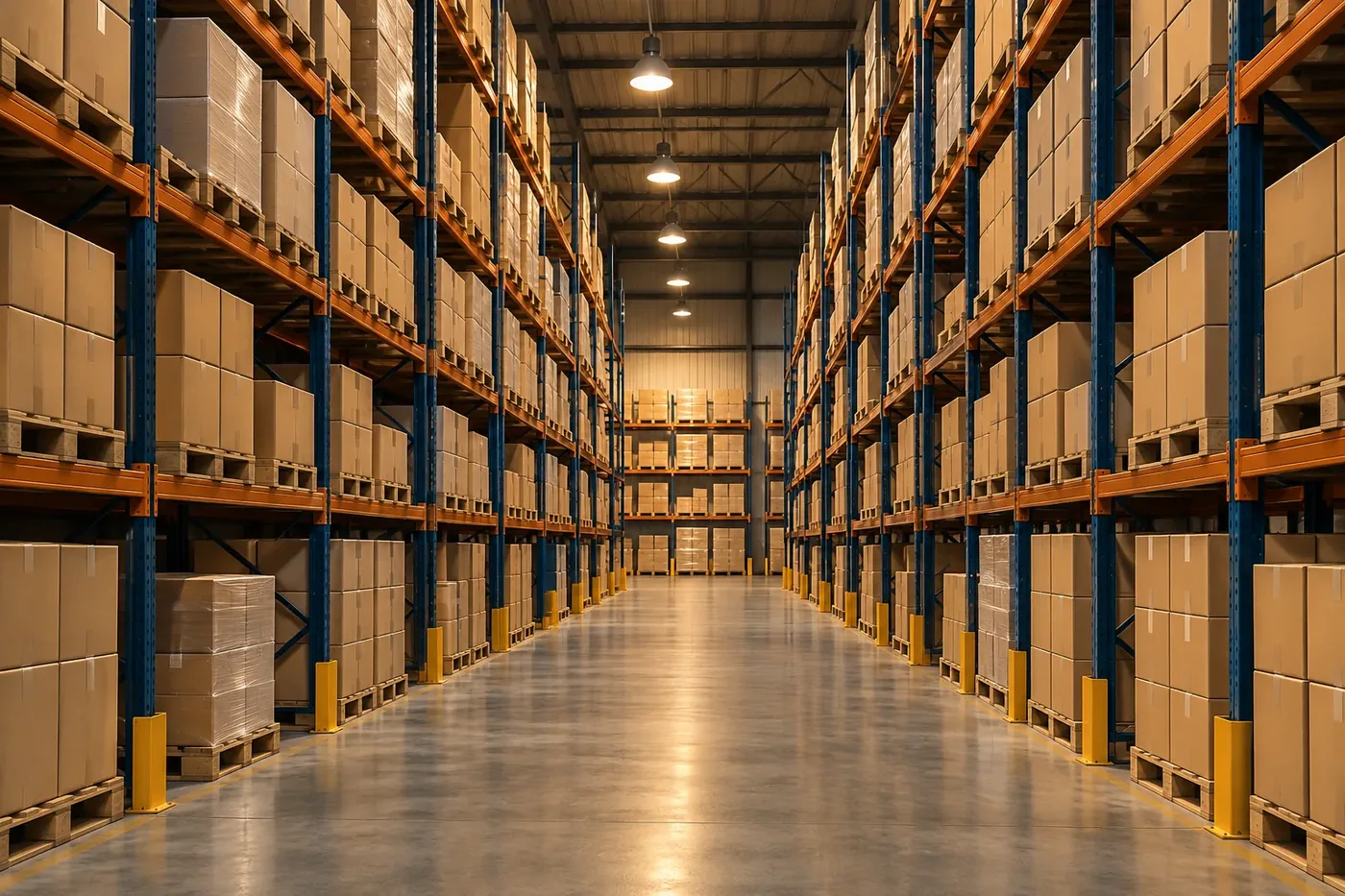 Illustration of palletized record boxes on warehouse shelving