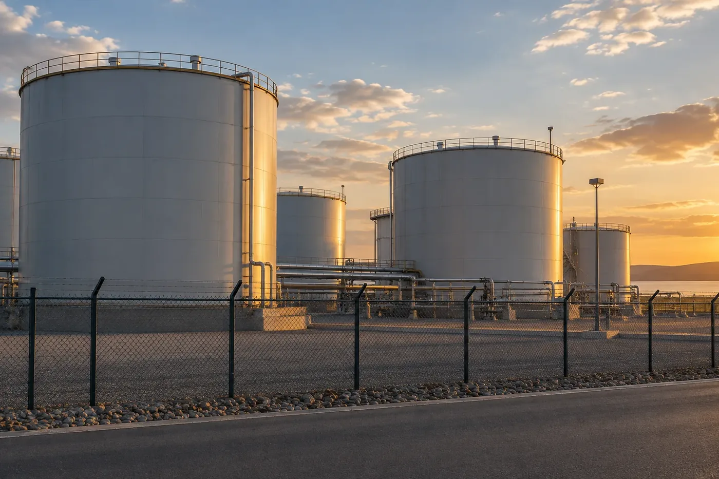 Illustration of above-ground storage tanks in an industrial yard